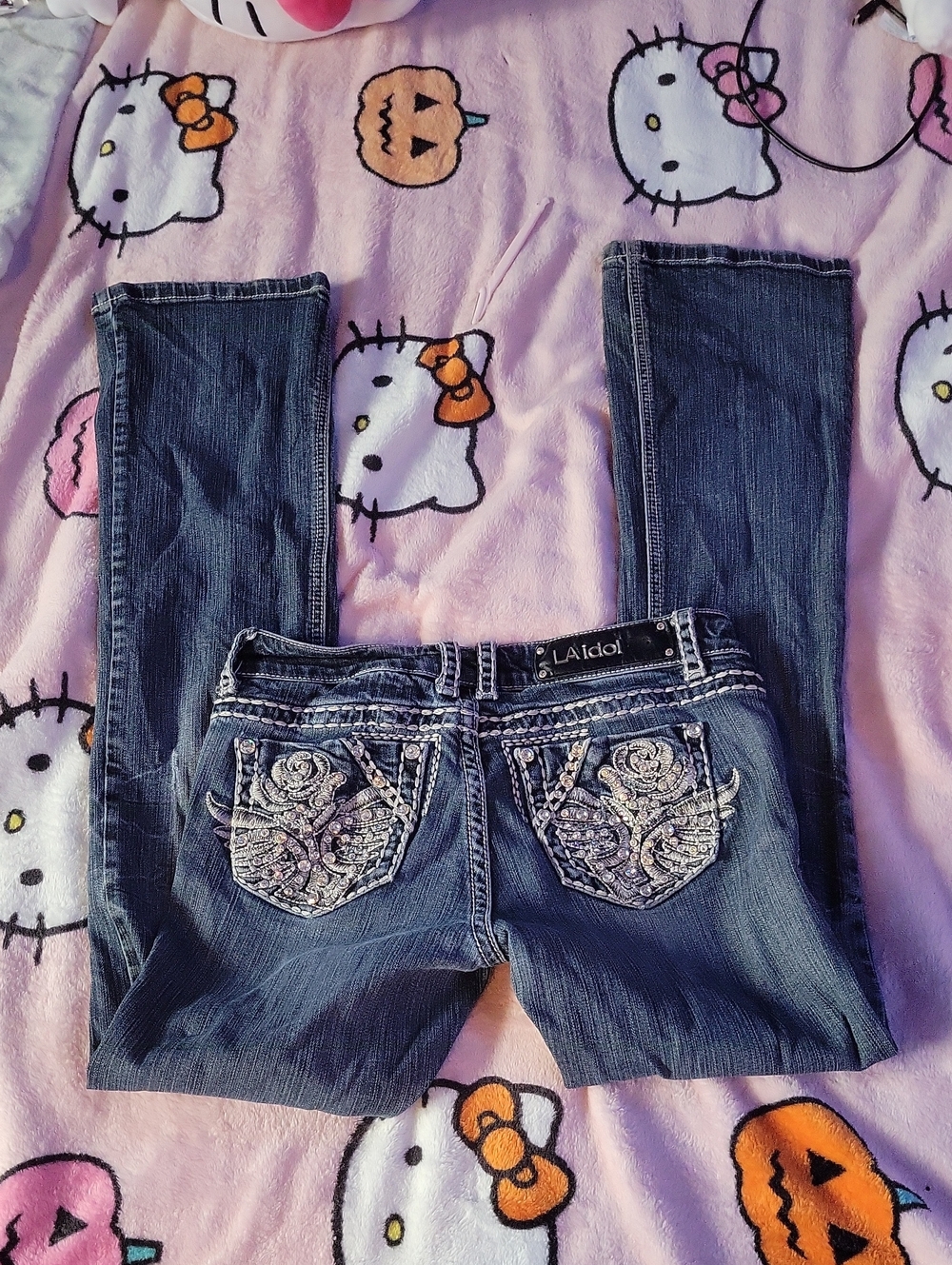 L.A. idol Dark Blue Boot Cut Jeans with Embellished Back Pockets